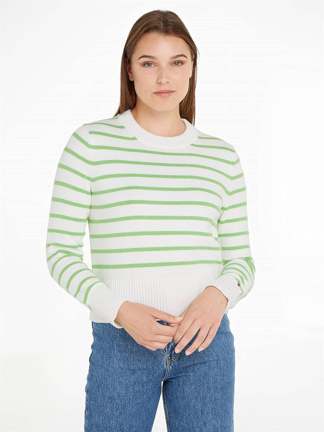 Tommy Hilfiger Damen Pullover 1985 Strickpullover M Breton Stp/ Ecru/ Spring Lime, M Breton Stp/ Ecr