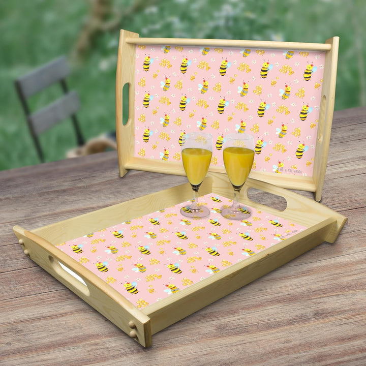 Mr. & Mrs. Panda Küchentablett Biene Happy - Geschenk, Deko Tablett, Servier, aus Holz, Holztablett,