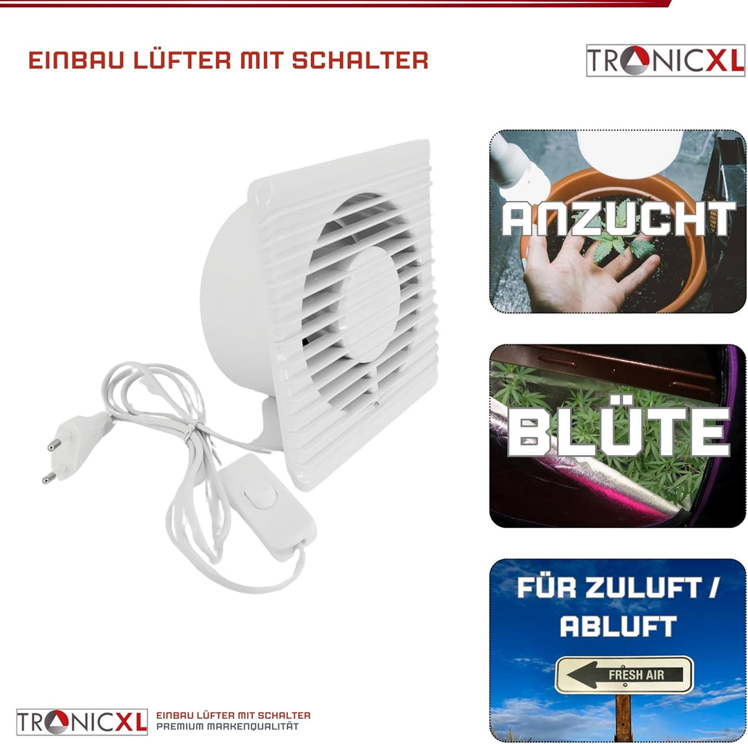 100mm Abluft/Zuluft Grow Lüfter Ventilator mit Netzstecker und Schalter für Homebox Growbox Growschr