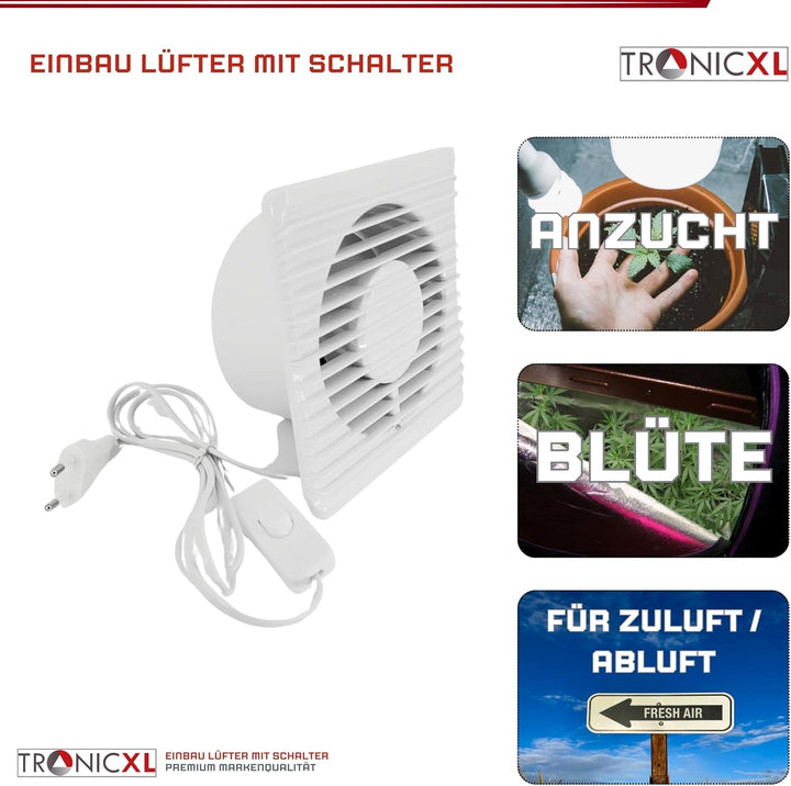 100mm Abluft/Zuluft Grow Lüfter Ventilator mit Netzstecker und Schalter für Homebox Growbox Growschr