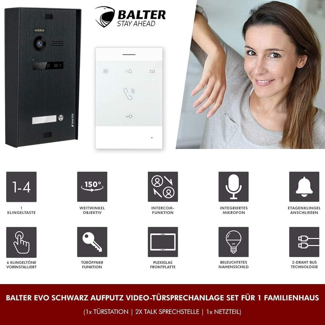 Nonic BALTER EVO Aufputz Video-Türsprechanlagen Set 1 Familienhaus (1x Türstation mit Kamera Schwarz