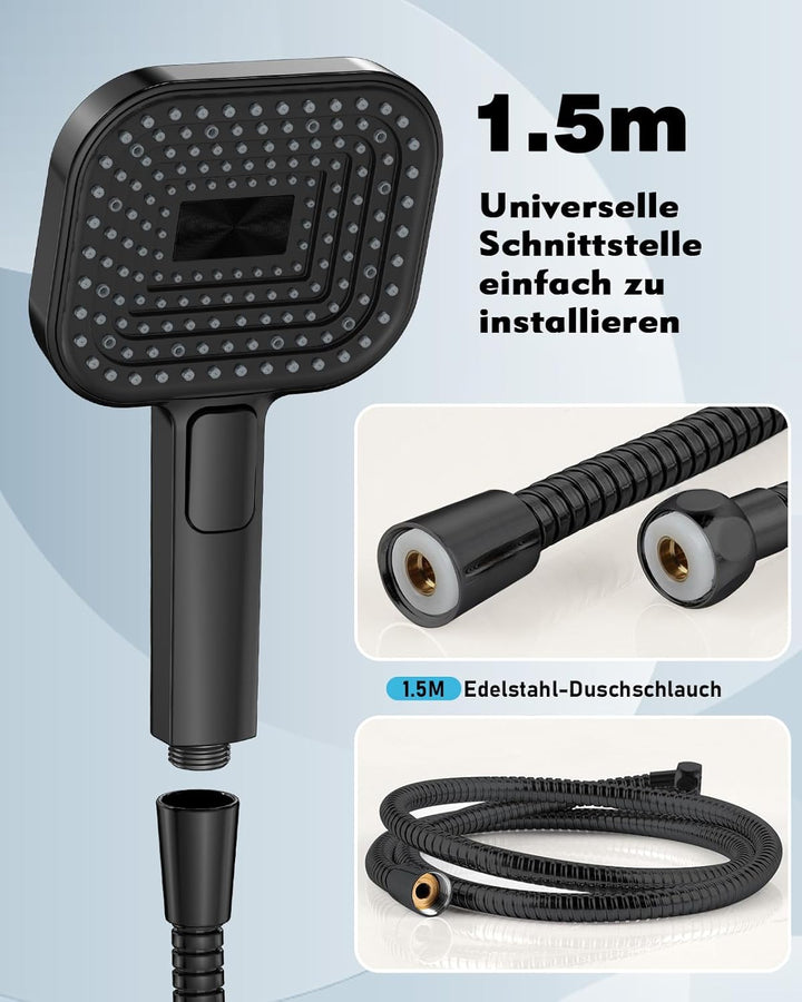 Buycard Duschkopf Schwarz,Duschkopf Gross(Φ135mm) mit 3 Strahlarten, Duschbrause für Duschkopf Wasse