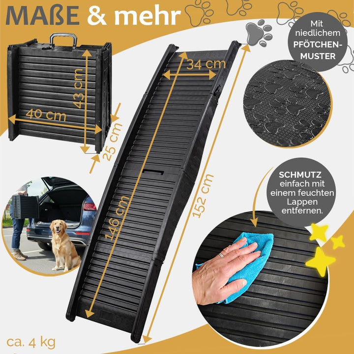 Kunststoff Hunderampe 152 cm, 50 kg Belastbarkeit klappbar für Auto Hunde Rampe Einstiegshilfe Hunde