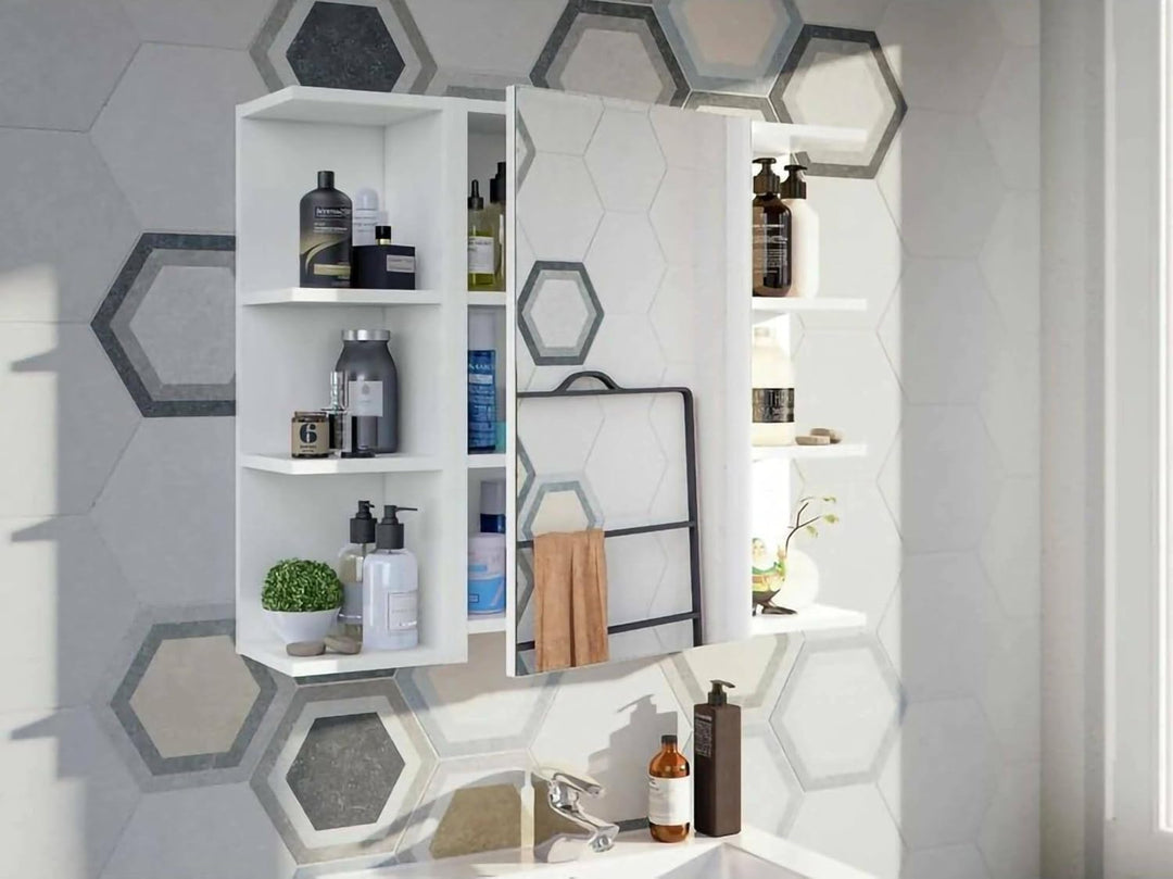 Dmora - Badezimmer-Wandschrank Lafayette, Säulenschrank für Badezimmer, Hängendes Schliessfach, Glän