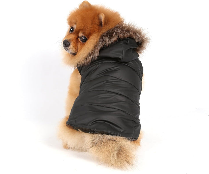 Doggy Dolly W066 Hundejacke mit Kapuze und Kunstfell, schwarz, Wintermantel/Winterjacke, Grösse : M