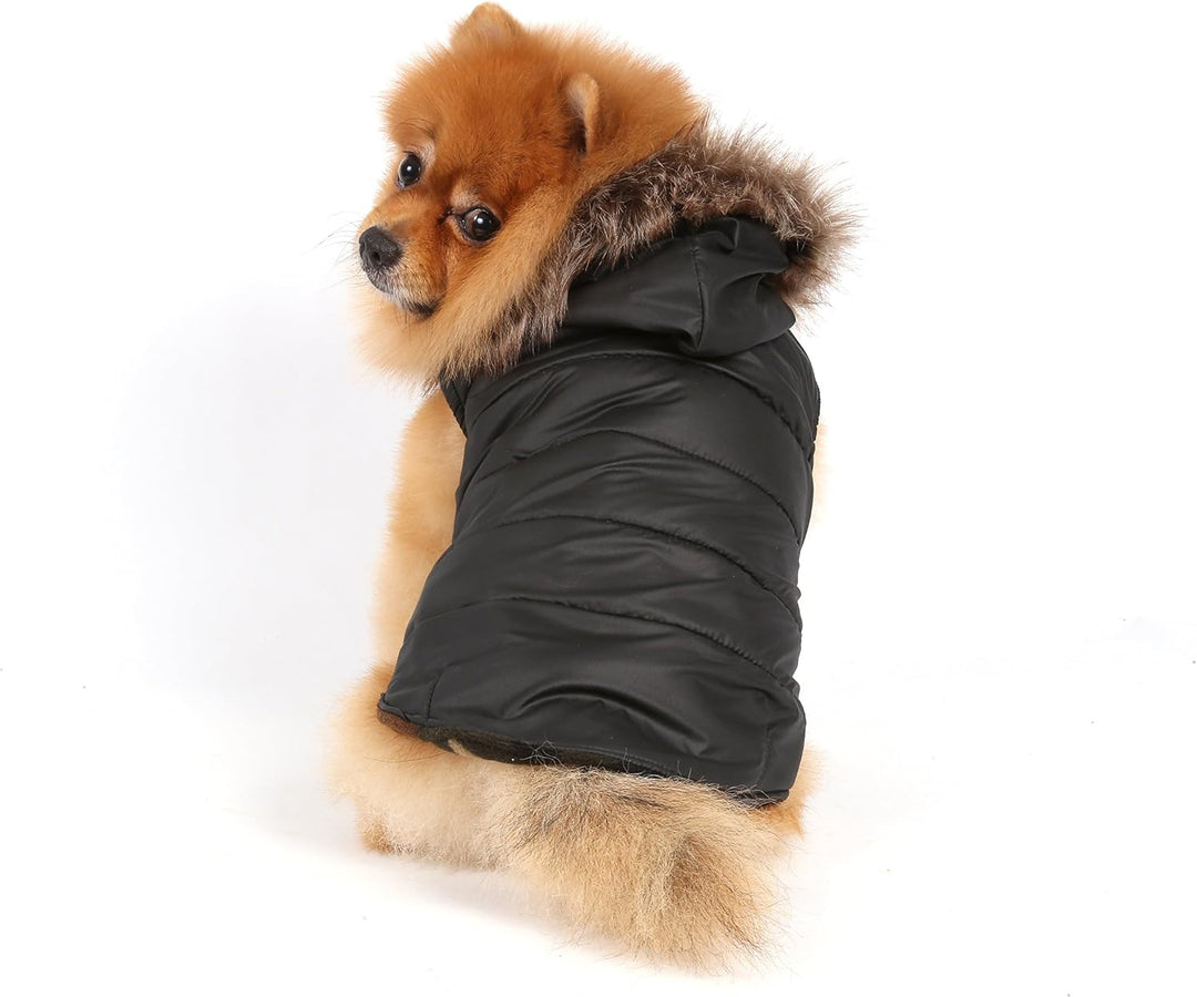 Doggy Dolly W066 Hundejacke mit Kapuze und Kunstfell, schwarz, Wintermantel/Winterjacke, Grösse : XL