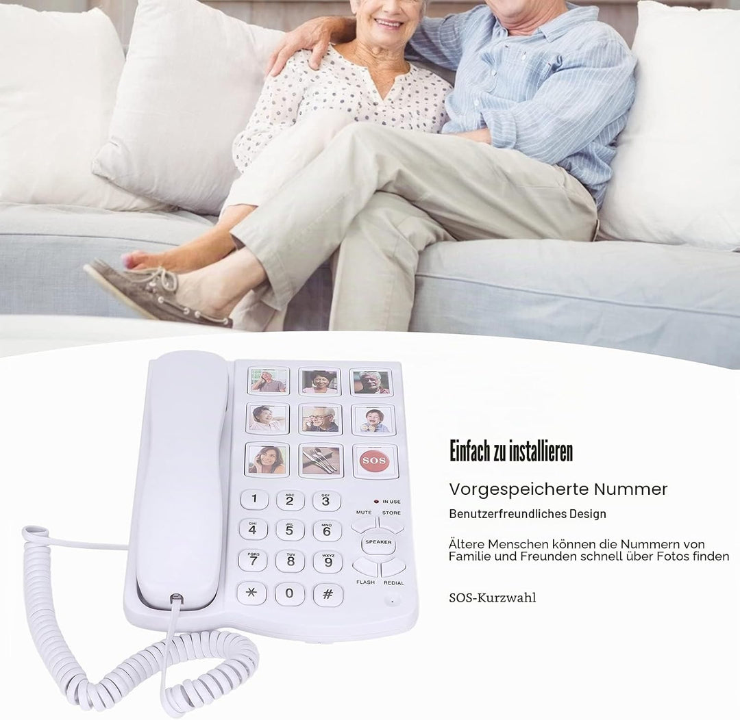 Grosses Tastentelefon für Senioren, LD-858HF Schnurgebundenes Festnetztelefon mit SOS-Taste Vorgespe