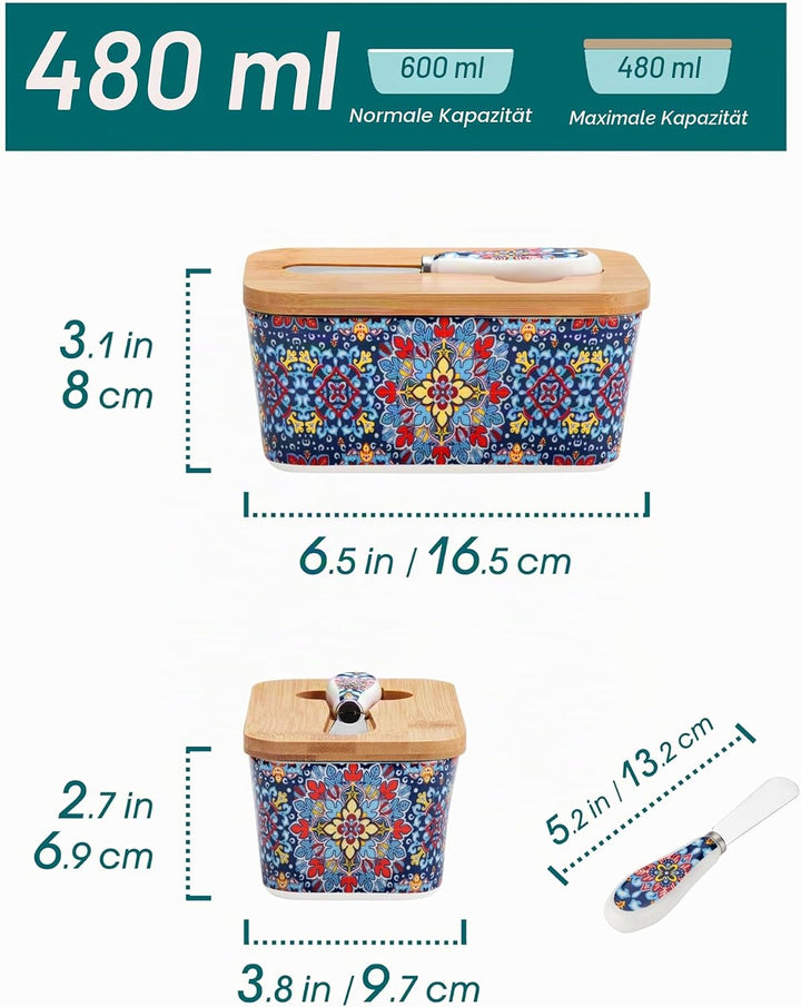 vancasso SIMI Butterdose, Hochwertige Butterglocke, Butterdose Keramik mit Messer und Holzdeckel, Bö
