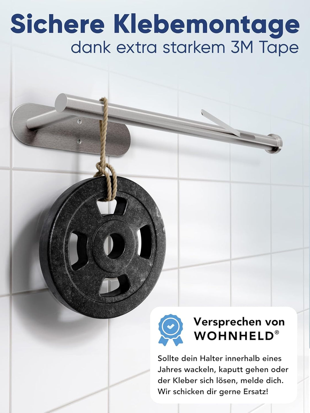 WOHNHELD® Küchenrollenhalter ohne Bohren [Mit Abroll-Bremse] für einhändiges Abreissen - Edelstahl S