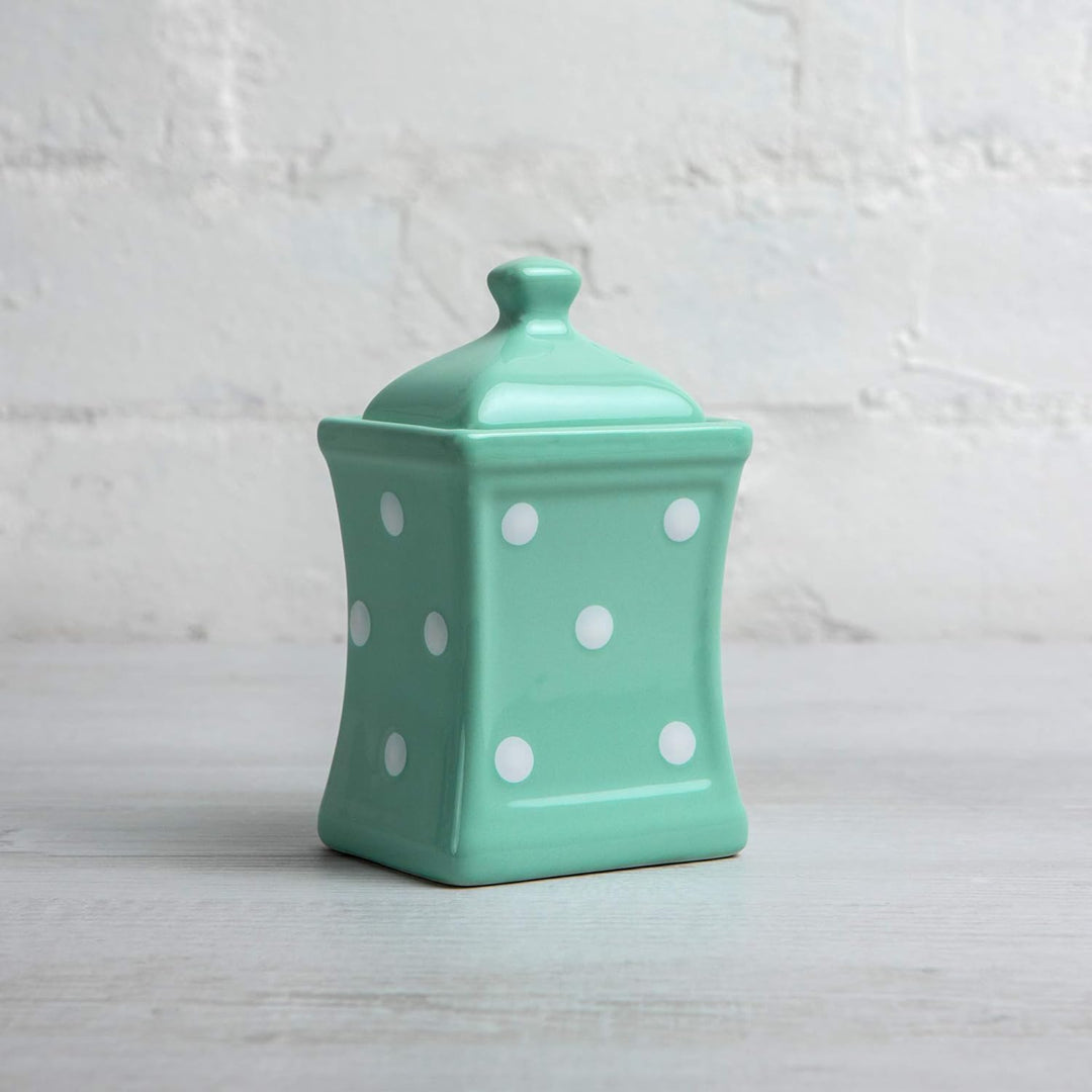 City to Cottage® - Keramik Behälter Küche 150 ml | Türkis und Weiss | Polka Dots | Handgemacht | Beh