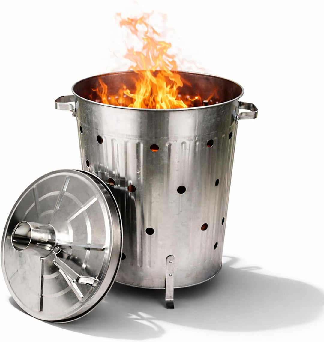 Mojawo Feuertonne 75 Liter verzinkt I Gartenabfall schnell und einfach entsorgen I Feuerfass aus Met