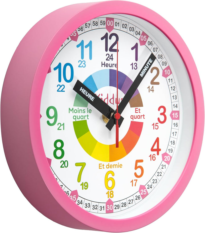 Kiddus Wanduhr Kinder & Lernuhr, 20cm Uhr für Kinderzimmer, Jungen & Mädchen, Lautlos ohne Ticken, M