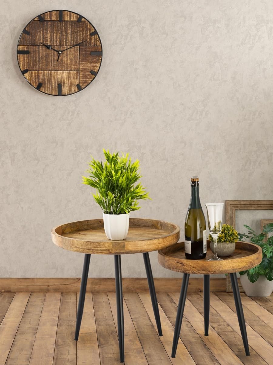 Beistelltisch Holz rund Couchtisch Wohnzimmer Tisch Metalbeine Holzplatte massiv Grösse Durchmesser