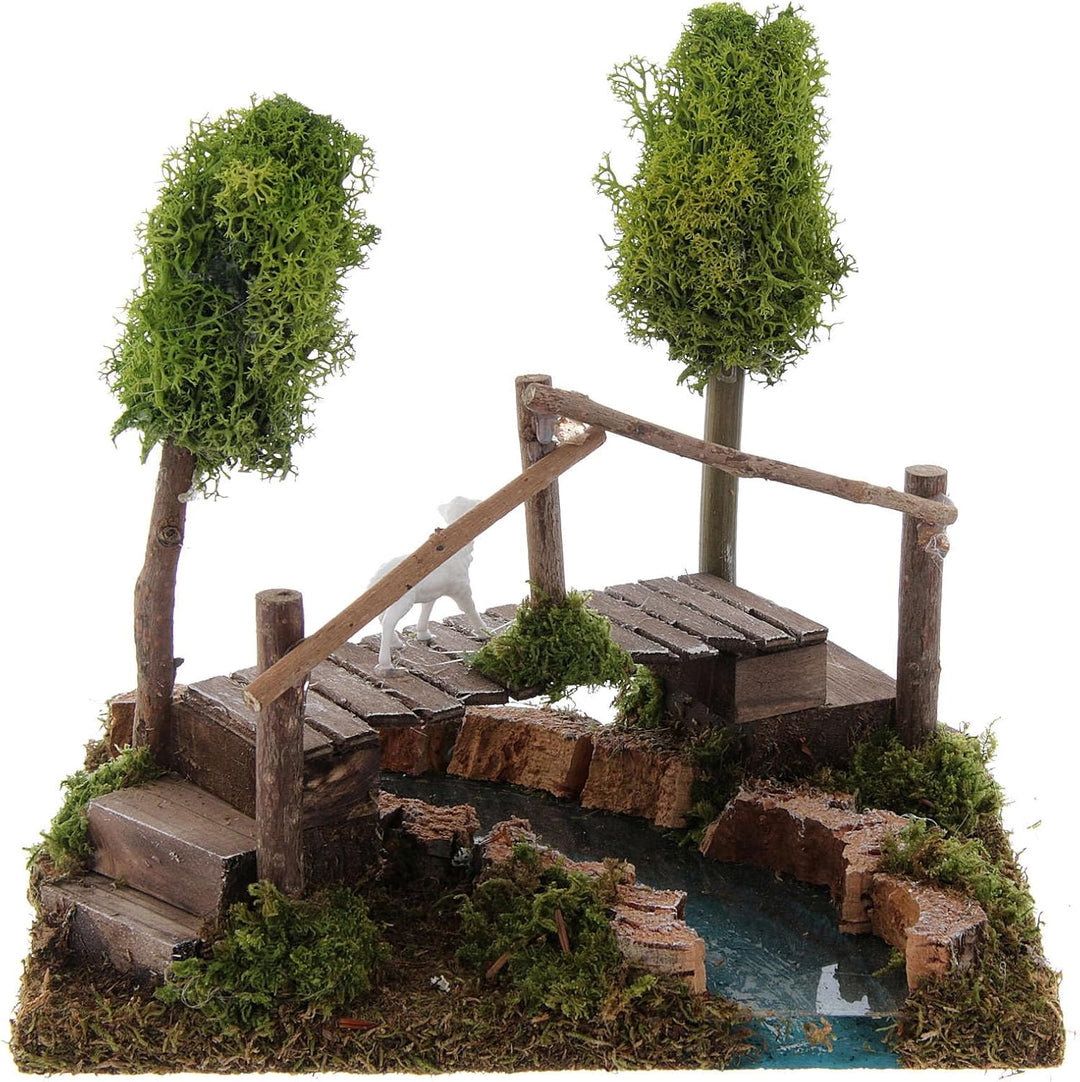 Holyart Fluss mit Brücke und Flechtebäumen: Krippenszene