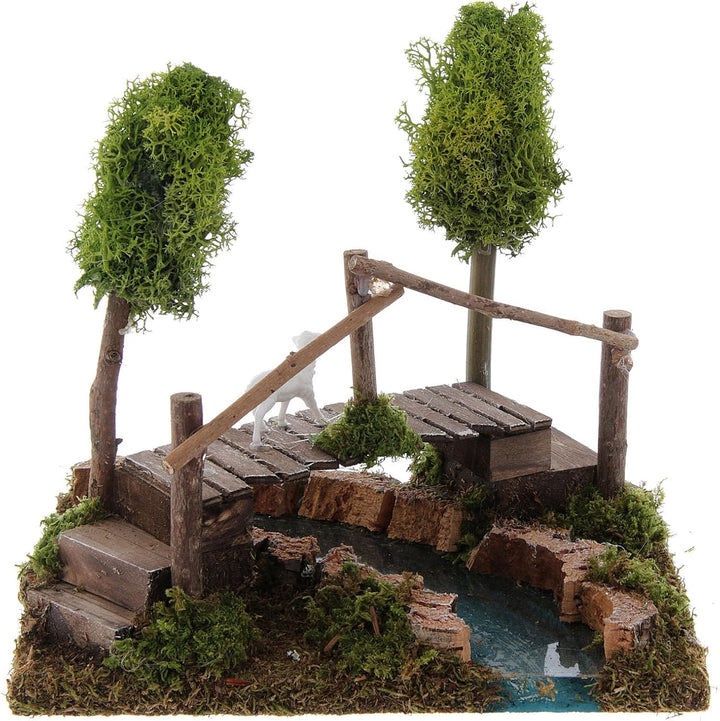 Holyart Fluss mit Brücke und Flechtebäumen: Krippenszene
