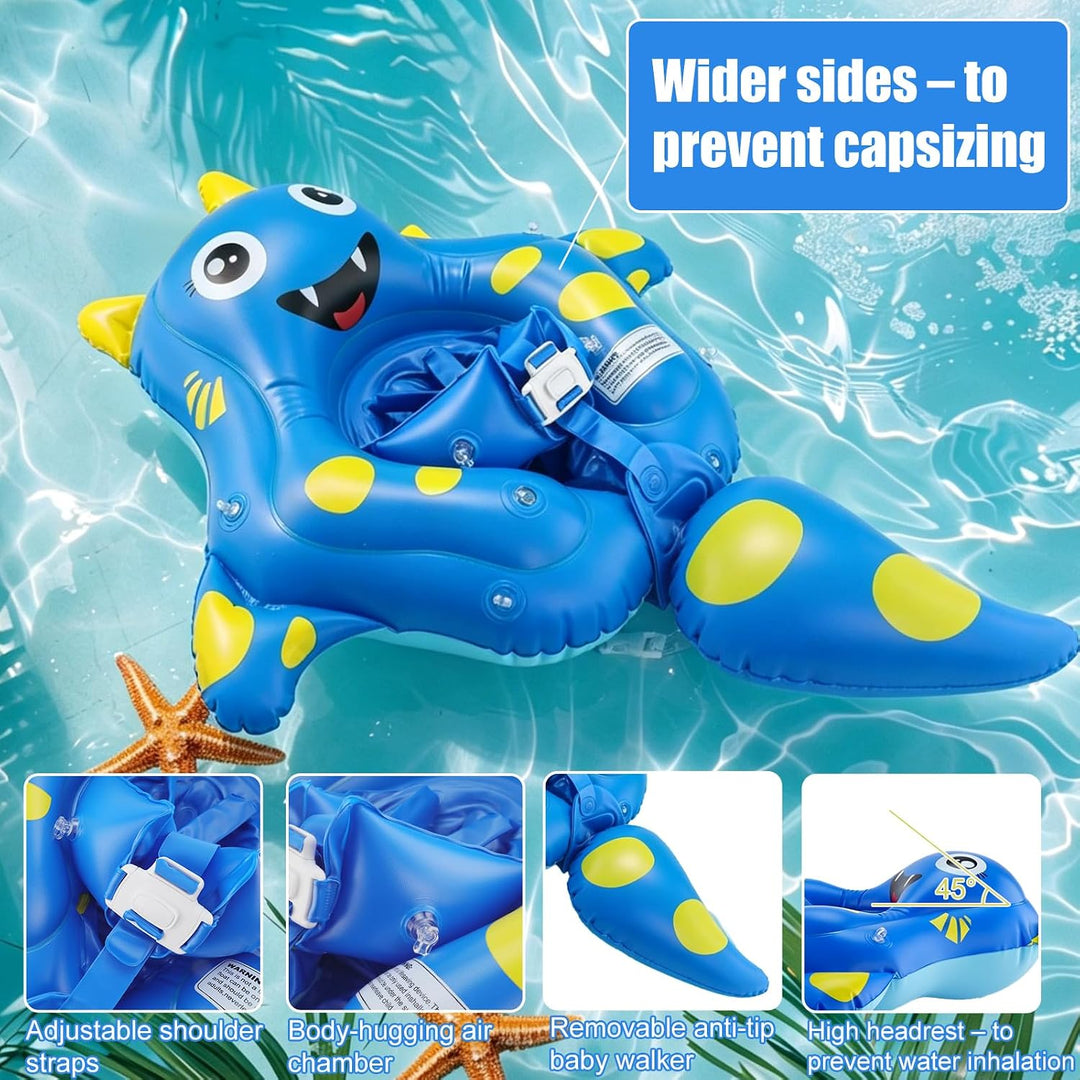 Schwimmring Baby mit Sonnendach Schwimmhilfe mit Sitz Abnehmbares Dach Stabile Form Rochen Design fü