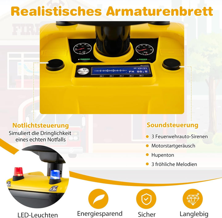 COSTWAY 2 in 1 Rutschauto, Polizeiauto mit Lenkrad, LED-Licht, Hupe & Musik, Rutscher Auto mit Staur