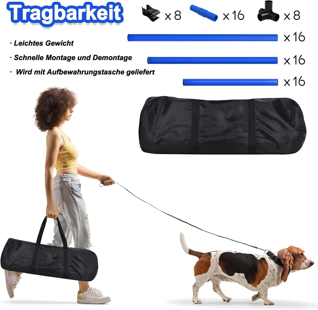 Agility Hürdenset für Haustier,4er Slalom Stangen Hunde Training Set mit Tragetasche,Höhenverstellba