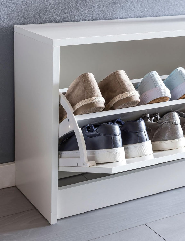 Wohnling Schuhbank Split mit Sitzfläche Weiss Schuhkipper Holz 80 x 47 x 24 cm, Flurbank klein gesch