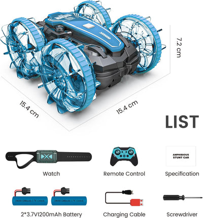 Tecnock Amphibisches Ferngesteuertes Auto, 4WD 360° Drehbares Gestensensor Stunt RC mit Lichtern, Bo