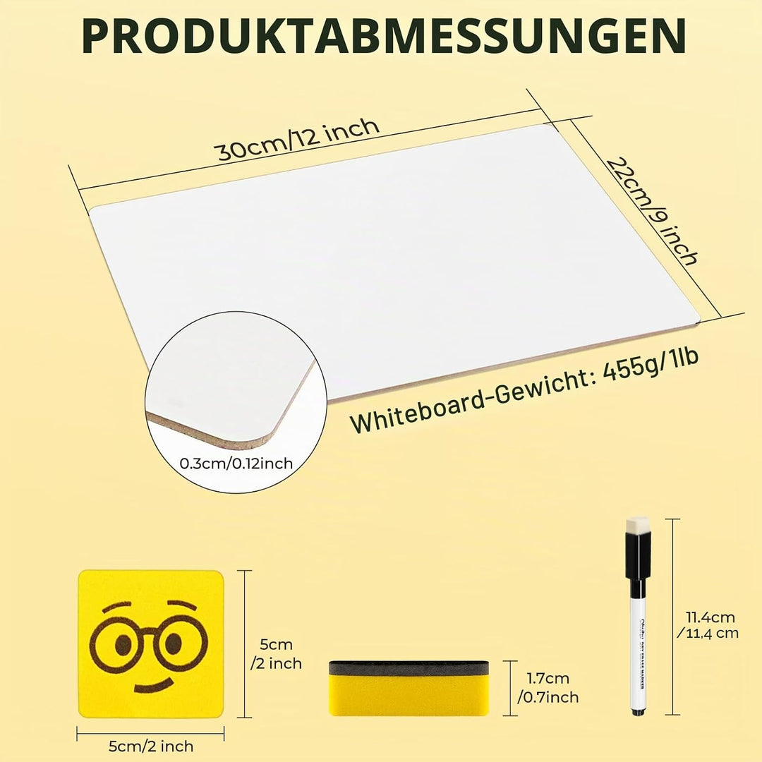 Ohuhu 6 Stück Whiteboard Klein A4, Doppelseitige Mini Whiteboard mit 6 Stiften und 6 Radiergummis, T