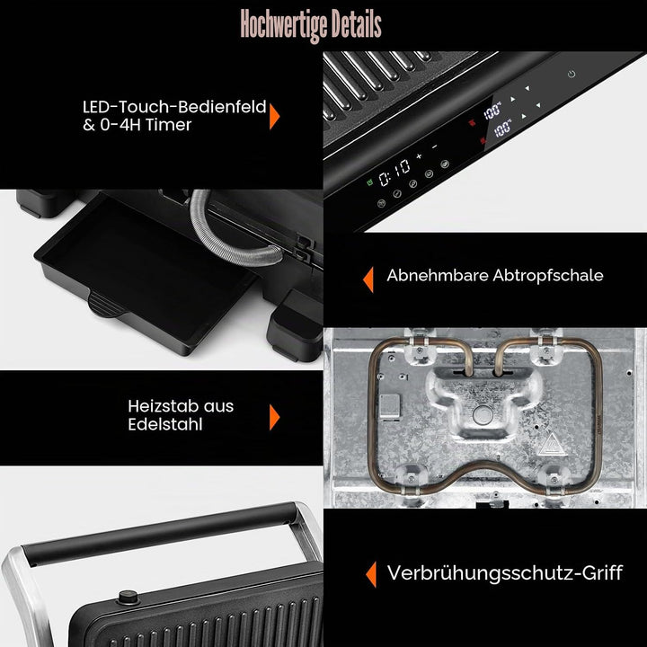 SOARS Sandwichmaker 3-in-1, 1800 – 2000 W, elektrische Panini-Maschine mit 5 Kochmodi, 200 – 230 °C,