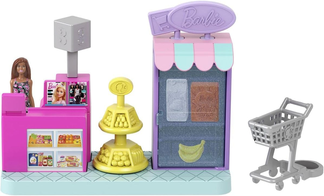 Barbie Mini Barbie Land Traumvilla und 3 Spielsets mit 4 ca. 3,8 cm grossen Puppen, Puppenhausmöbeln