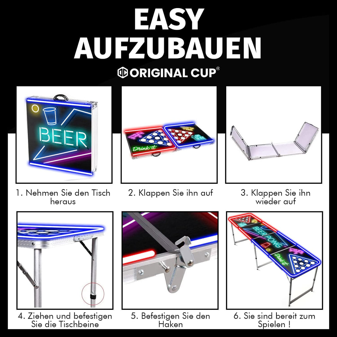 Beer Pong Offizieller Spotlightholes Tisch mit Löchern | Neonlicht | Premium Qualität | Offizielle W