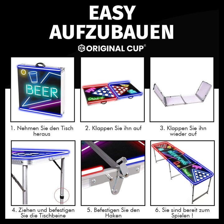 Beer Pong Offizieller Spotlightholes Tisch mit Löchern | Neonlicht | Premium Qualität | Offizielle W