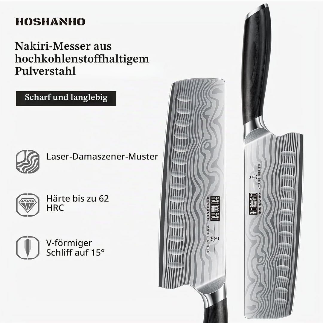 HOSHANHO Kochmesser Japanisches Nakiri Messer, 18 cm Küchenmesser aus Hochwertigem Edelstahl, Extra