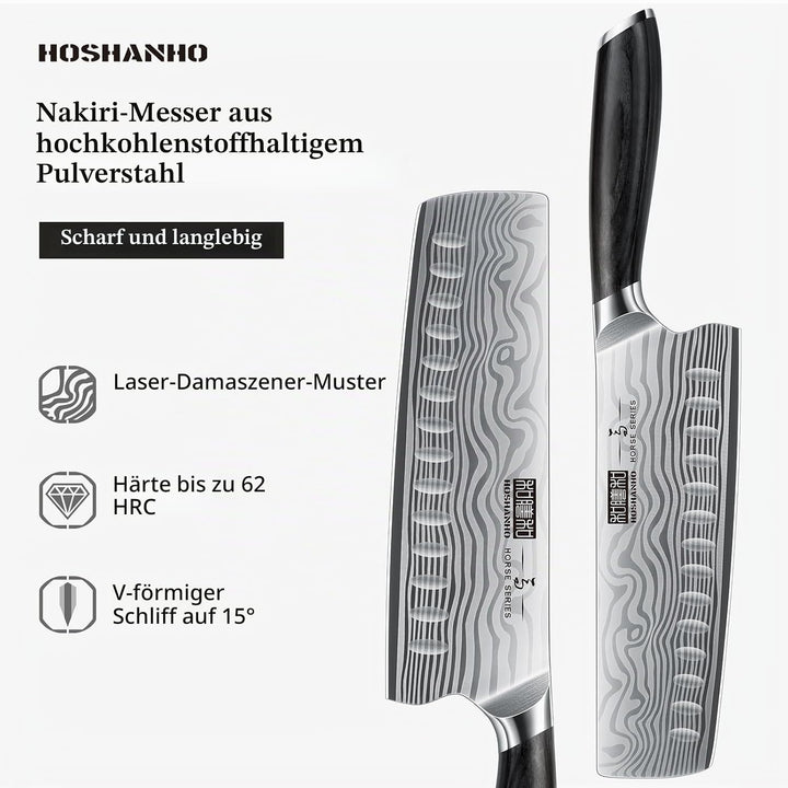 HOSHANHO Kochmesser Japanisches Nakiri Messer, 18 cm Küchenmesser aus Hochwertigem Edelstahl, Extra