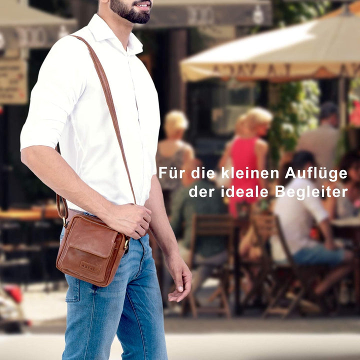 ROYALZ 'Austin' Umhängetasche Klein für Herren Leder Vintage Look Kleine Schultertasche Mini Seitent