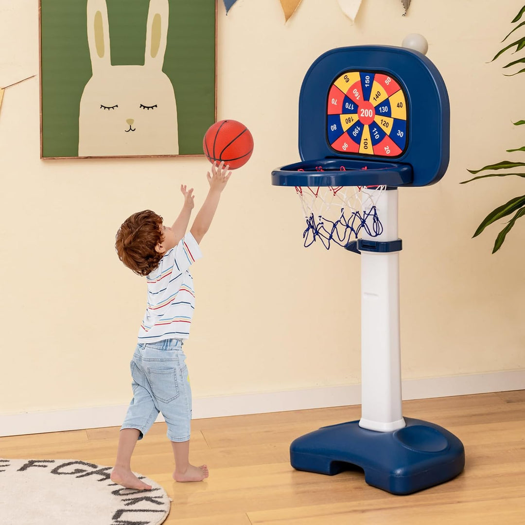 COSTWAY 4 in 1 Kinder Basketballkorb Set, Basketballständer 100-140cm höhenverstellbar & Ringwurf &