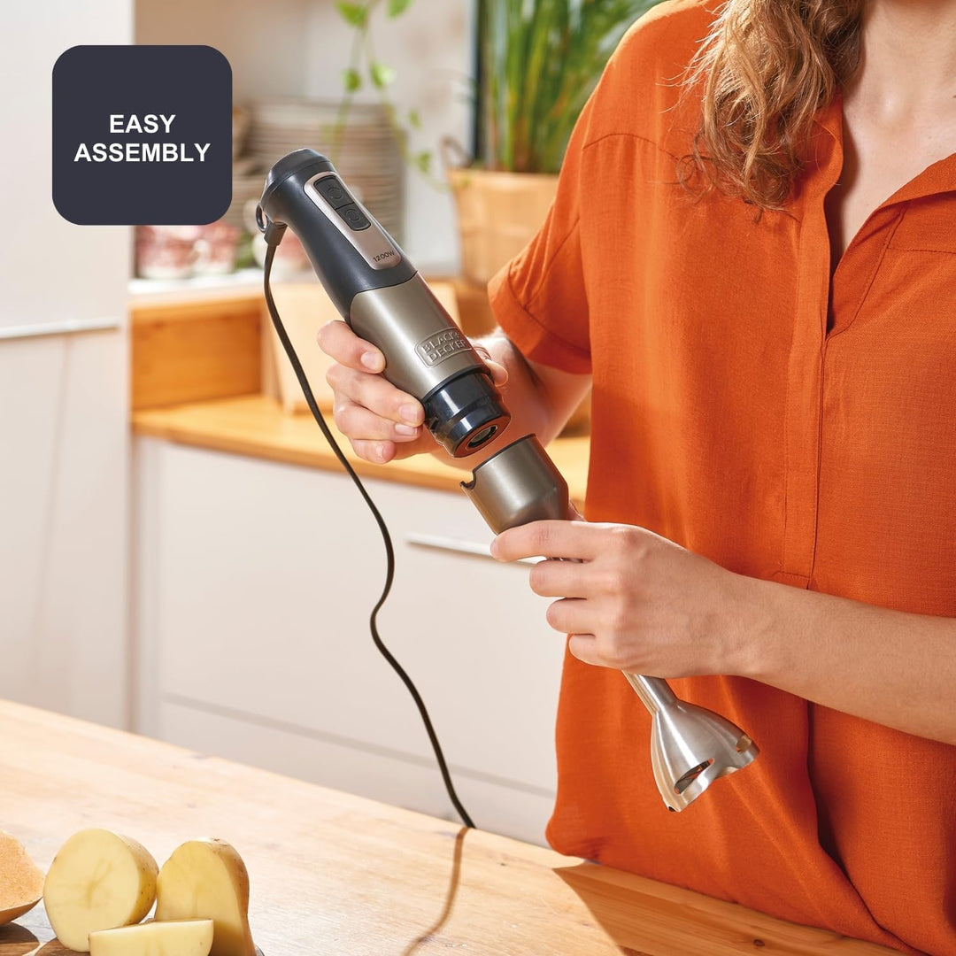 BLACK+DECKER - Stabmixer Multifunktionsgerät 3-in-1 1200W | 20 Geschwindigkeiten + Turbo | Spritzsch