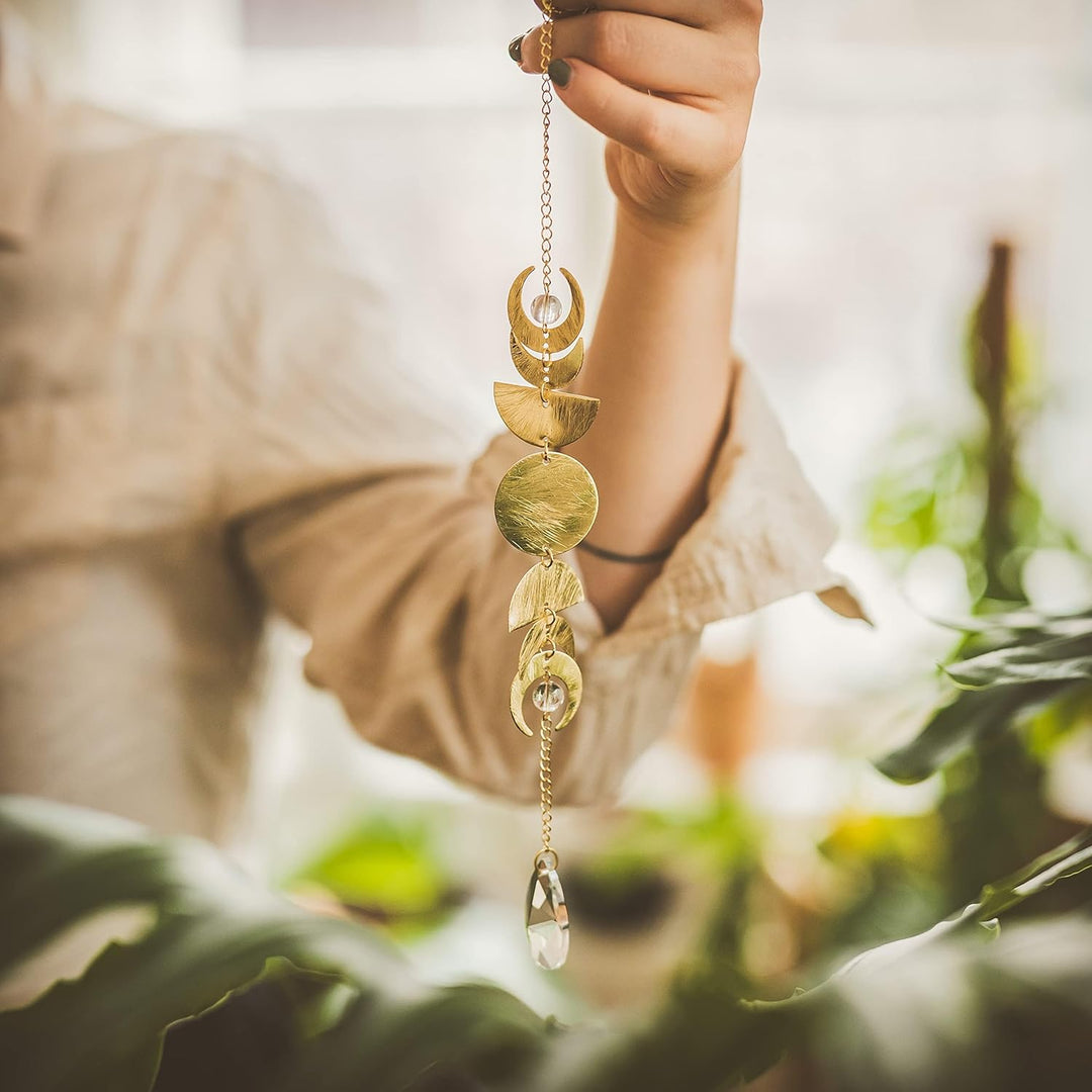 Boho-berry Sonnenfänger mit Prisma Kristall | Boho Mondphasen Girlande | Gold Deko Aesthetic | Deko