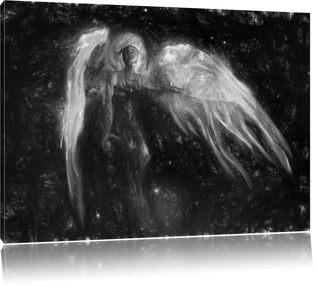 Pixxprint Alien Teufel im Weltraum Kunst Kohle Effekt, Format: 100x70 auf Leinwand, XXL riesige Bild