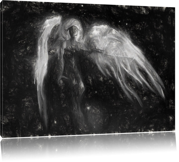 Pixxprint Alien Teufel im Weltraum Kunst Kohle Effekt, Format: 100x70 auf Leinwand, XXL riesige Bild