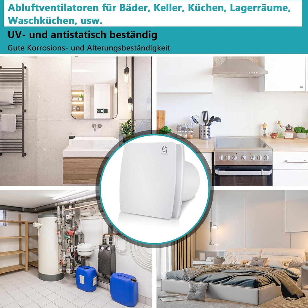 Badlüfter 100mm mit Feuchtigkeitssensor und Nachlauffunktion | Automatischer Abluftventilator mit 95