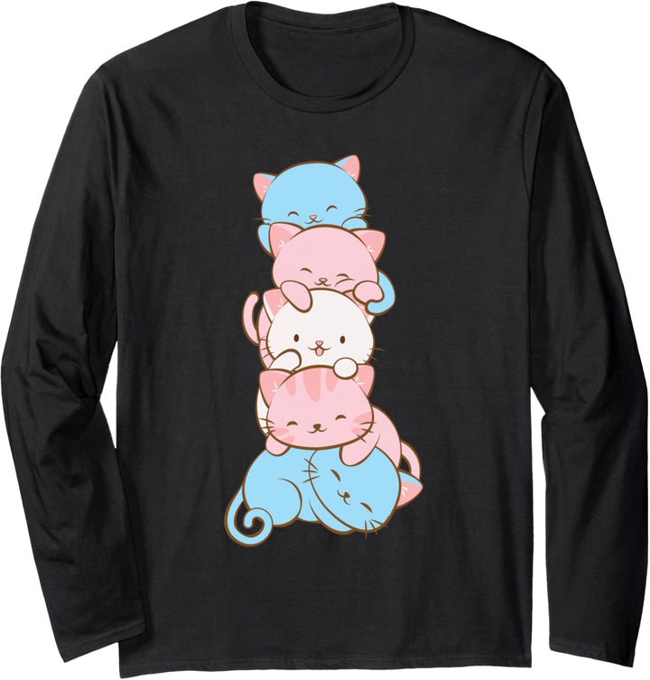 Trans Stolz Flagge Kawaii Katze Niedlich Transgender Langarmshirt