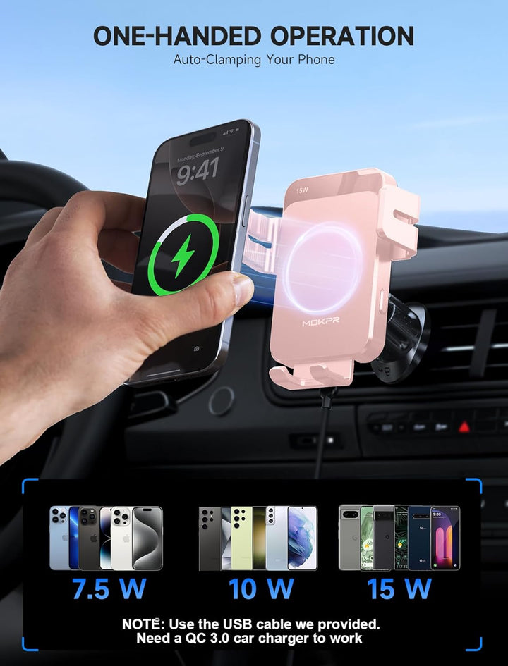 MOKPR Handyhalterung Auto mit Ladefunktion, 15W Handyhalterung Auto Induktives Laden für Entlüftungs