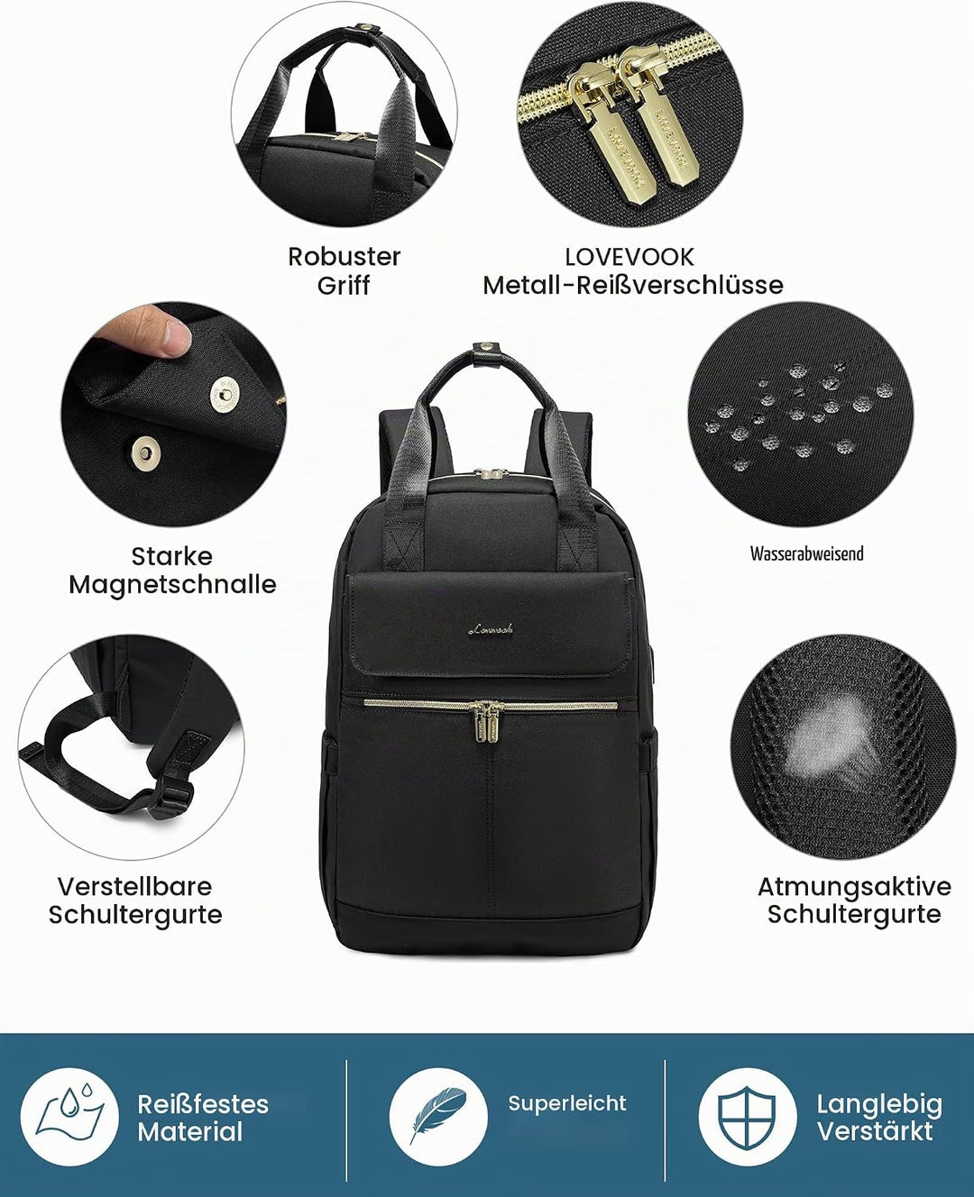 LOVEVOOK Rucksack Damen Gross, 17 Zoll Laptop Schulrucksack Teenager Mädchen mit Laptopfach, Reiseru
