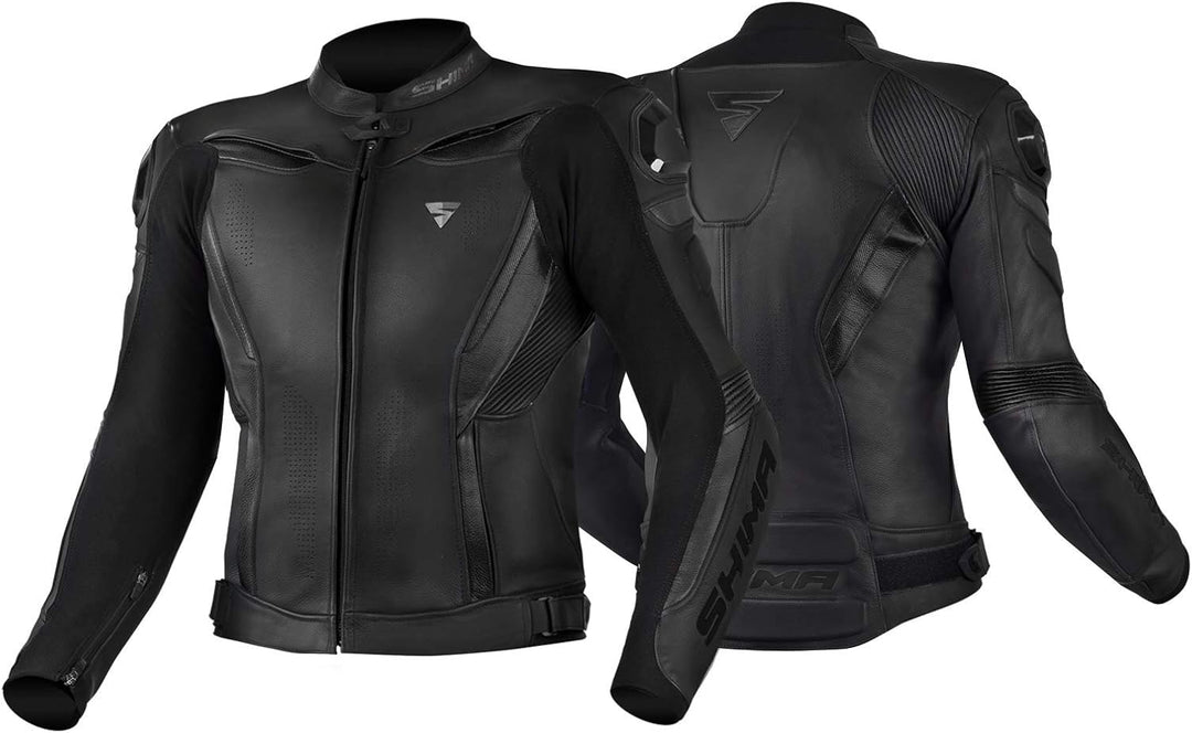 SHIMA CHASE BLACK, Leder Sport Motorradjacke mit Protektoren (48-60) (54, Schwarz) Jacke 54 Schwarz,