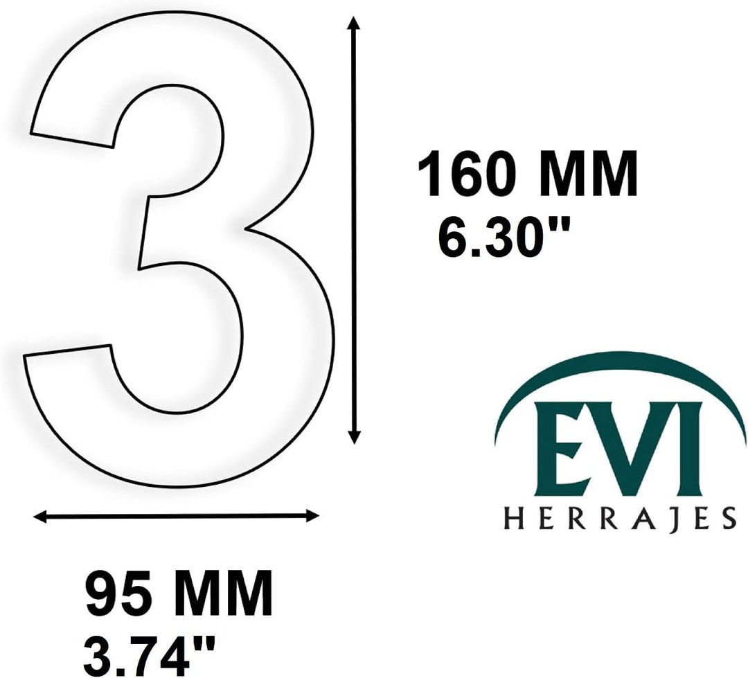 Klebe-Hausnummer aus Edelstahl | Nº 3 | 160 x 95 mm | Für Innen- und Aussenwände, Tore oder Türen |