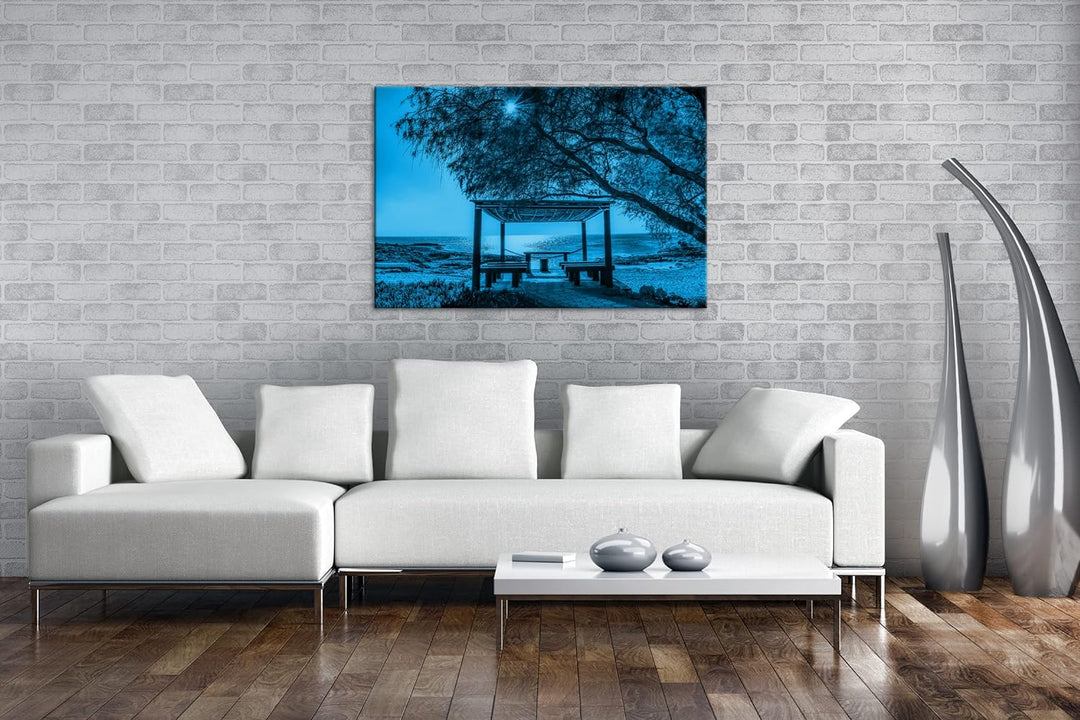 deyoli Sonniger Nachmittag am Meer Format: 80x60 Effekt: Monocrome Blau als Leinwandbild, Motiv fert