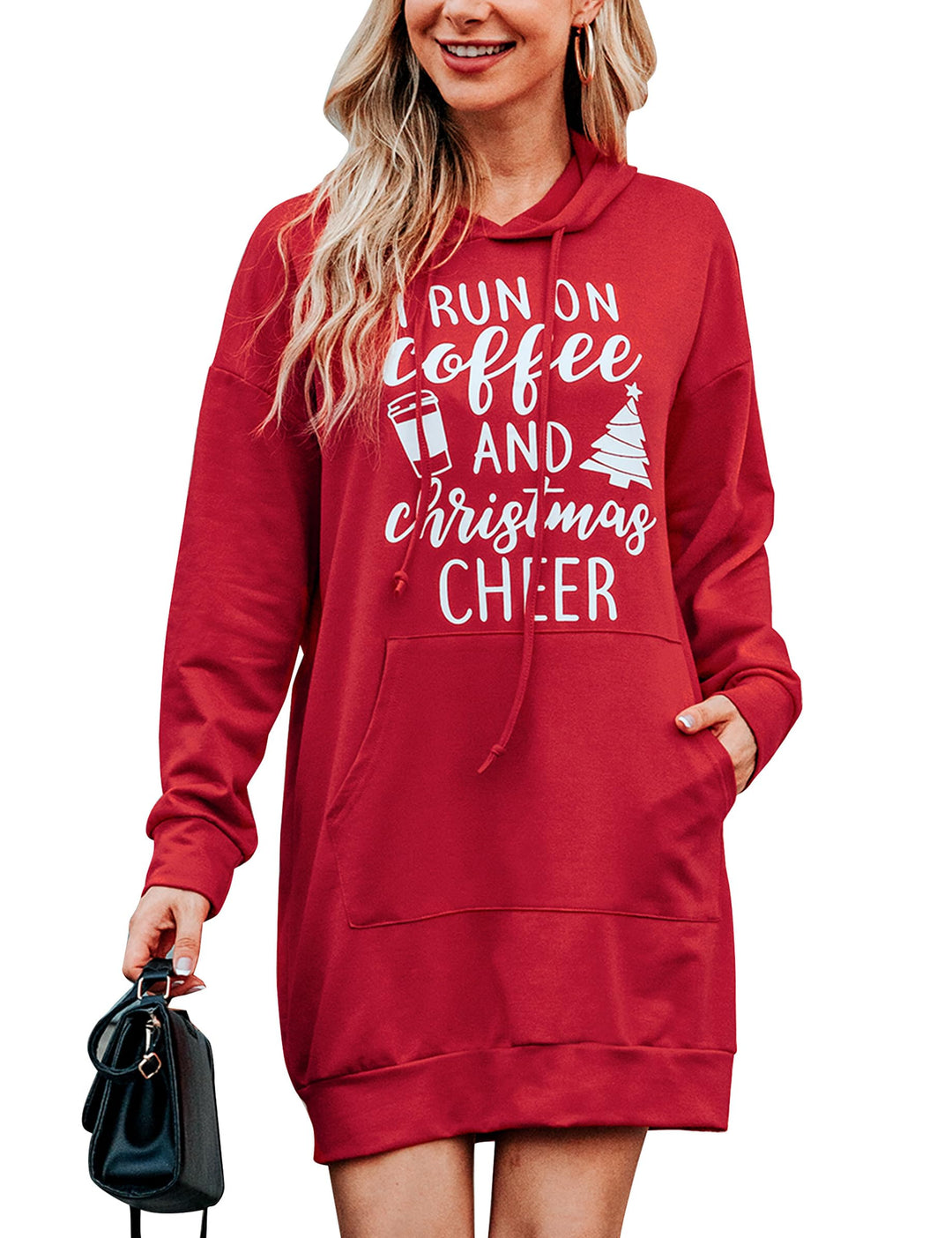 Migcaput Damen Hoodie Langarm Sweatshirts mit Kapuze Kapuzenpullover Lang Kleid Sweatkleid Casual Mi