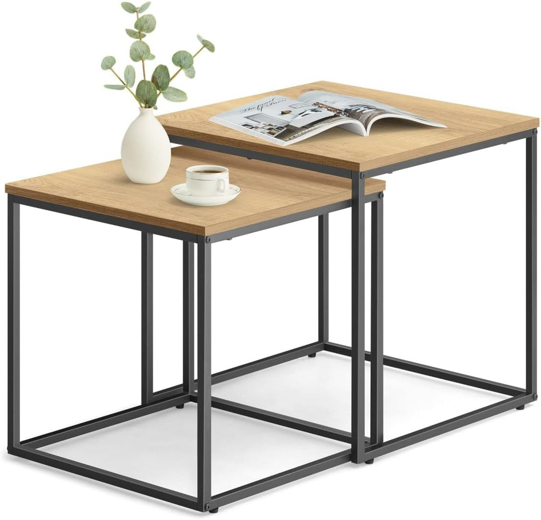 2er Set Couchtische – Quadratisch – Eiche Schwarz – Industrial Design – platzsparend Nesting Couchti