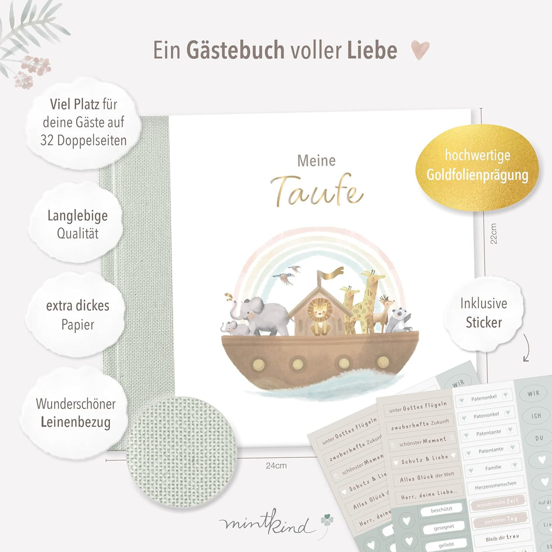 mintkind® Gästebuch Taufe Salbei - Taufbuch für Junge & Mädchen, Taufgeschenk & Taufalbum, 72 Seiten