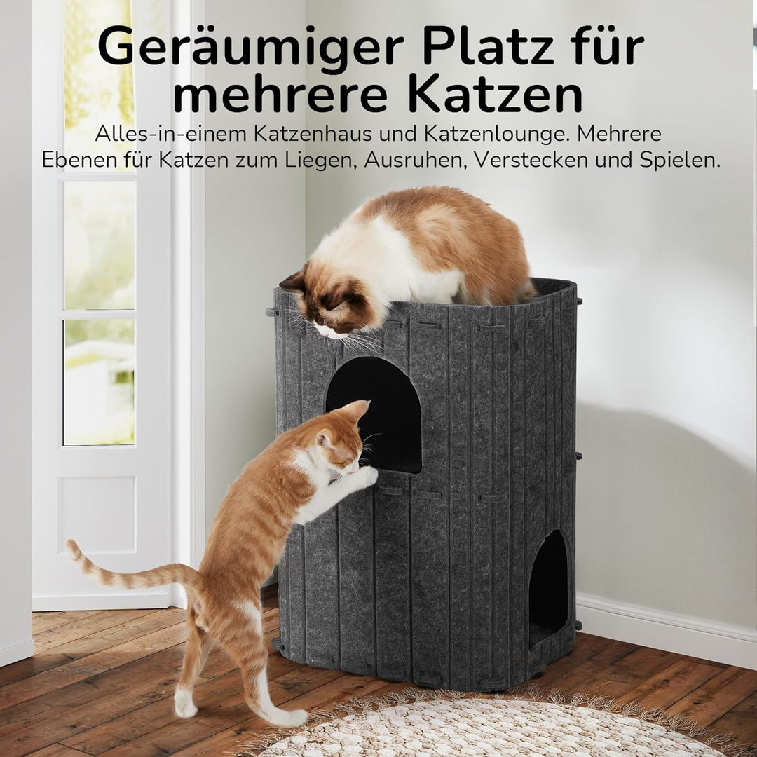 FUKUMARU Katzenhöhle,Stabile Katzenhöhle aus hochwertigem Filz，Katzenhaus Indoor 3 Schicht Katzenbet