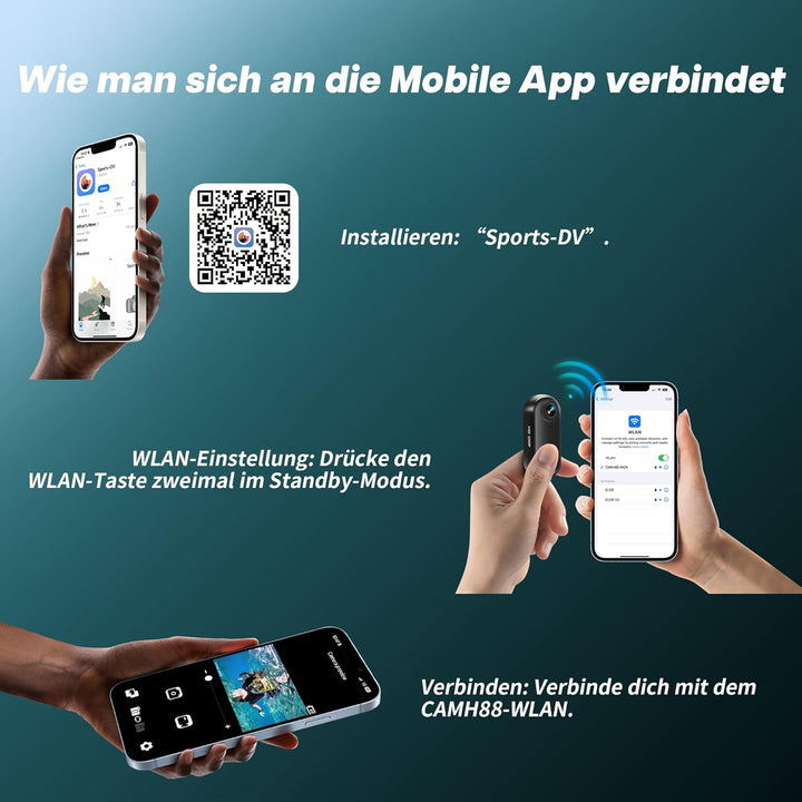 Action Cam 1080P und 16 GB Speicherkarte Mini Unterwasserkamera Wasserdicht bis 30M, 360° Helmkamera
