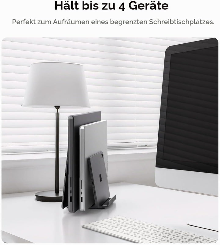 Spigen Vertikaler Laptop-Ständer – 4-in-1 Schreibtisch-Organizer mit verstellbaren Slots (14–22 mm),